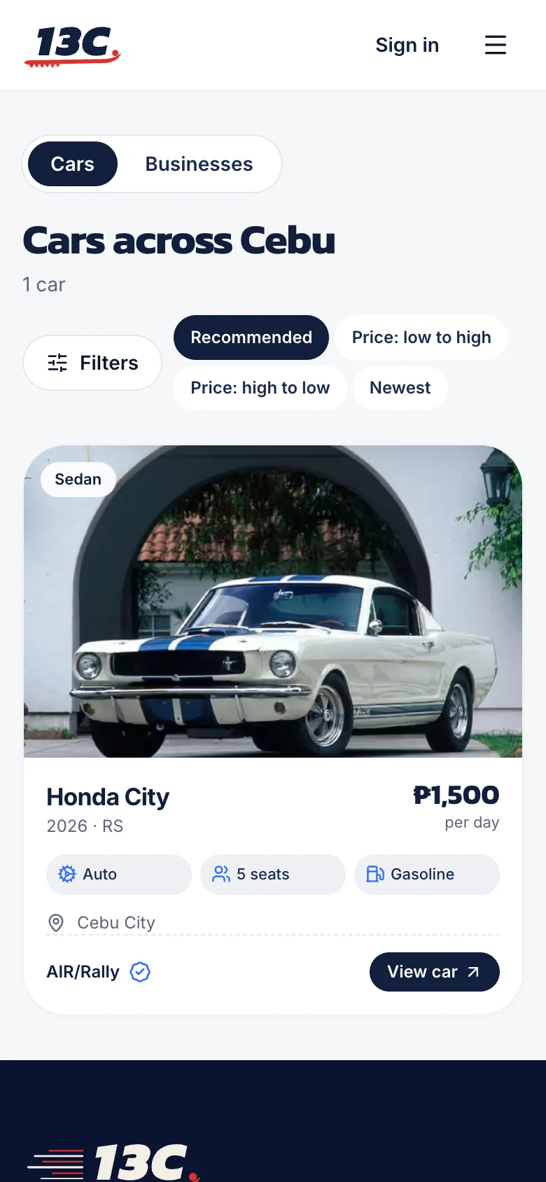 Searching cars on a phone
