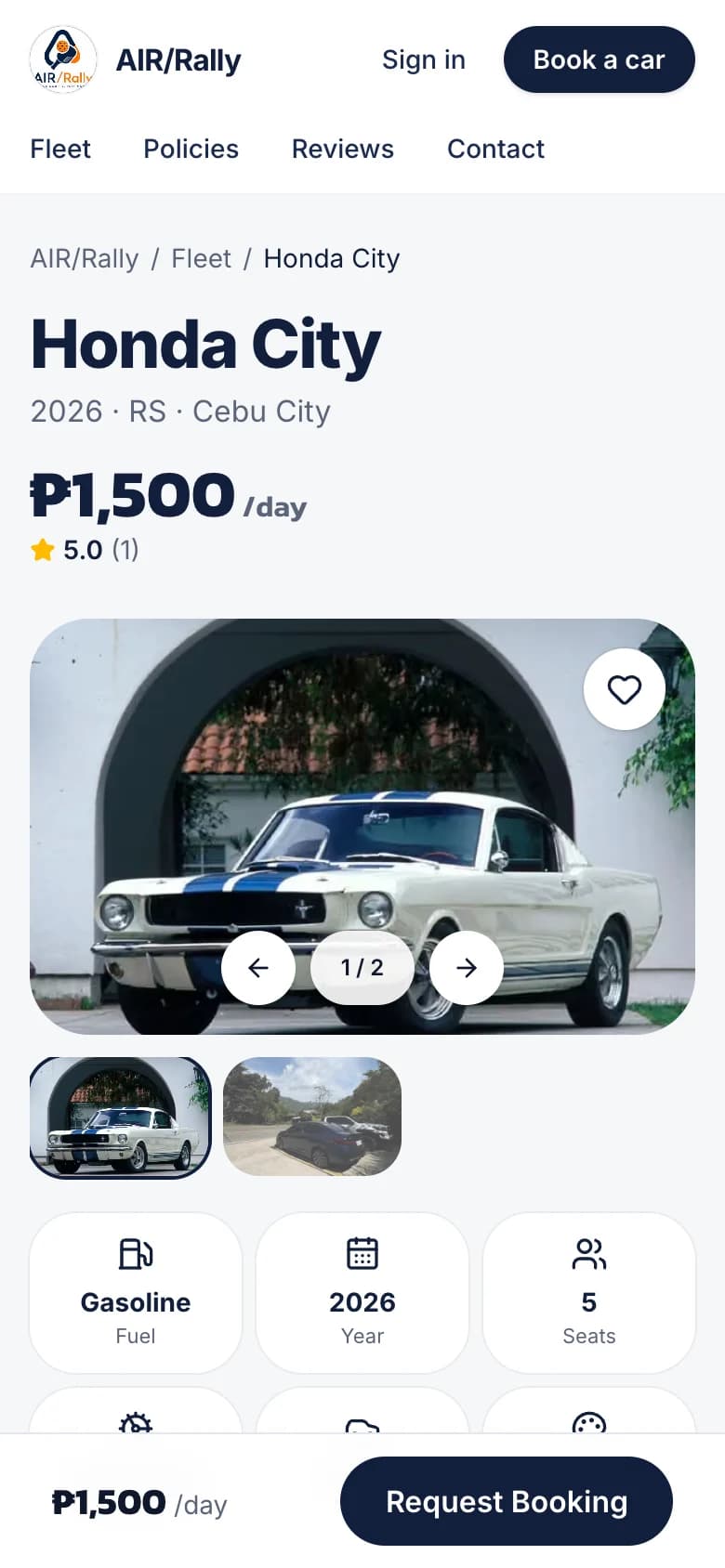 A car’s page on a phone