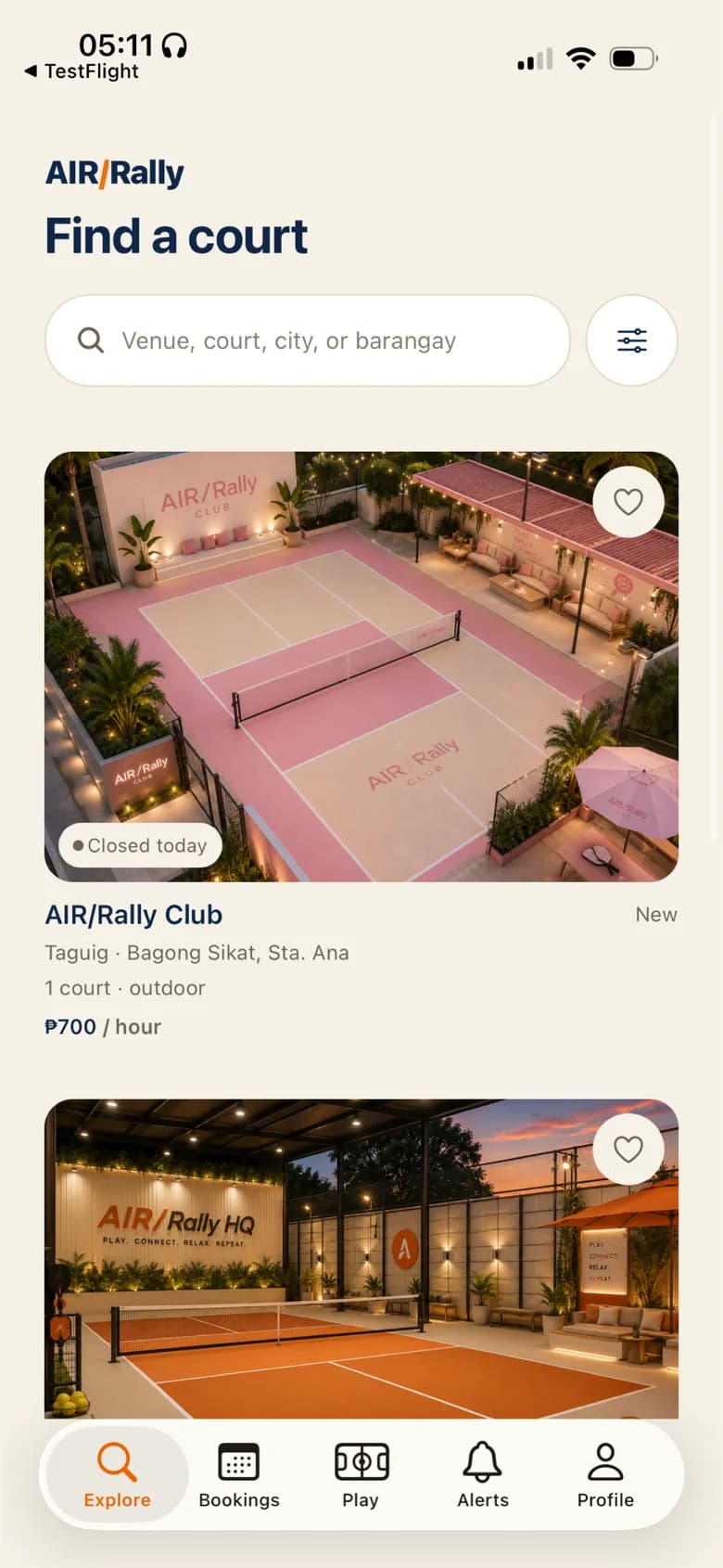 Finding a court in the iOS app