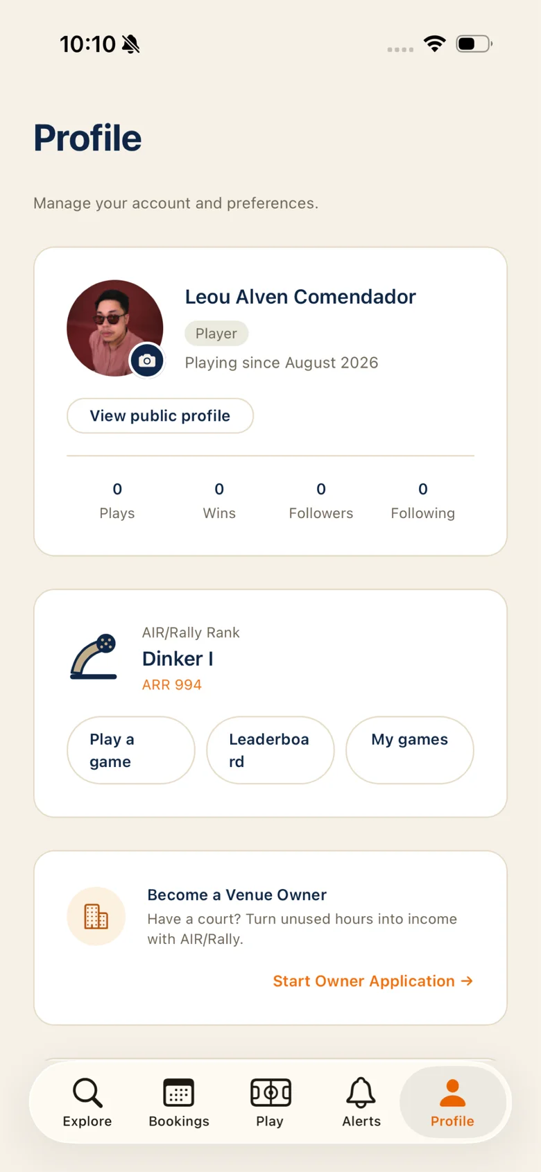 Player profile with rank