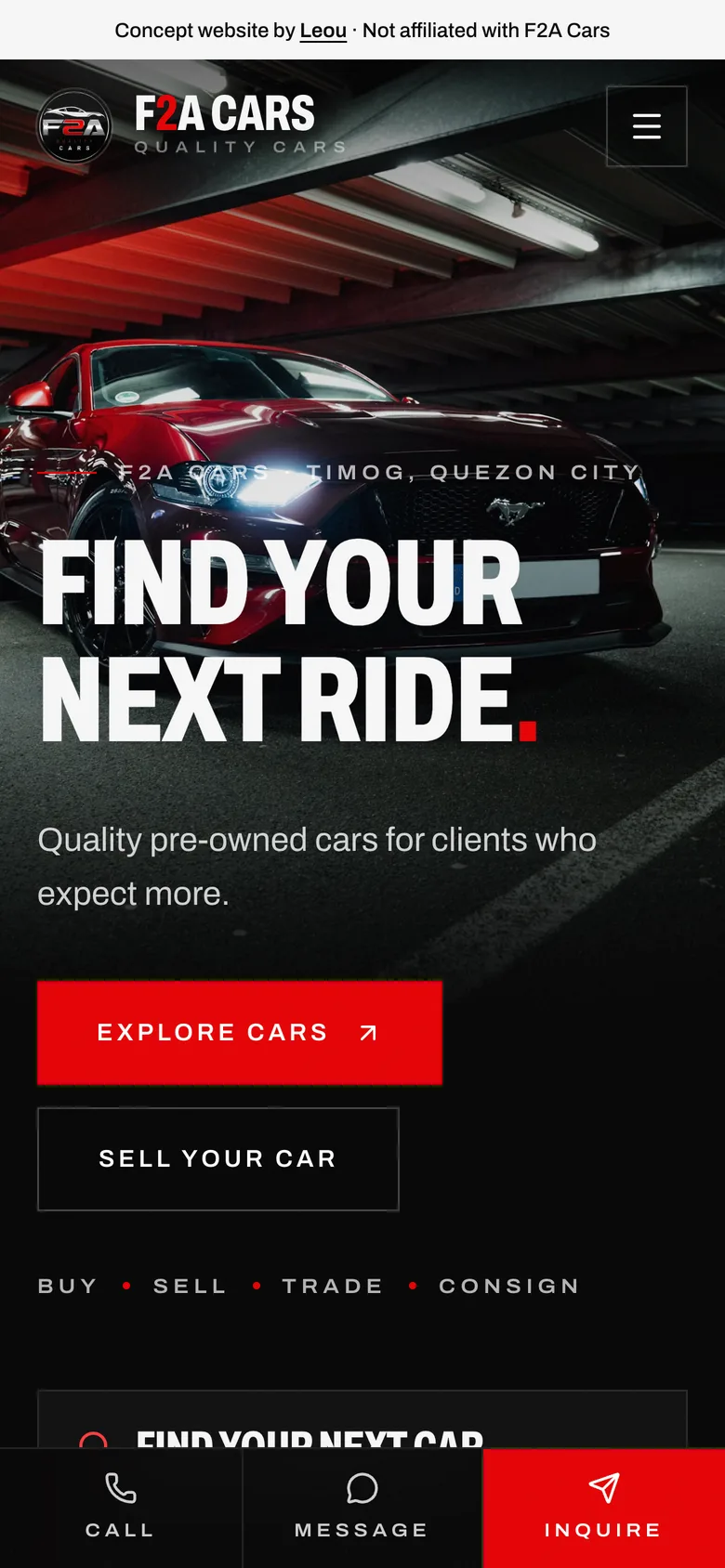 F2A Cars homepage on a phone