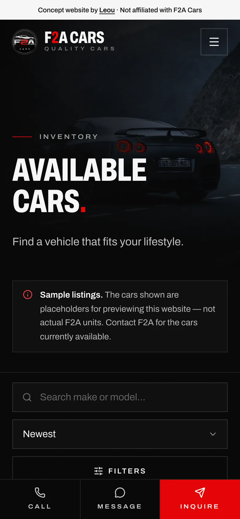 The car inventory on a phone