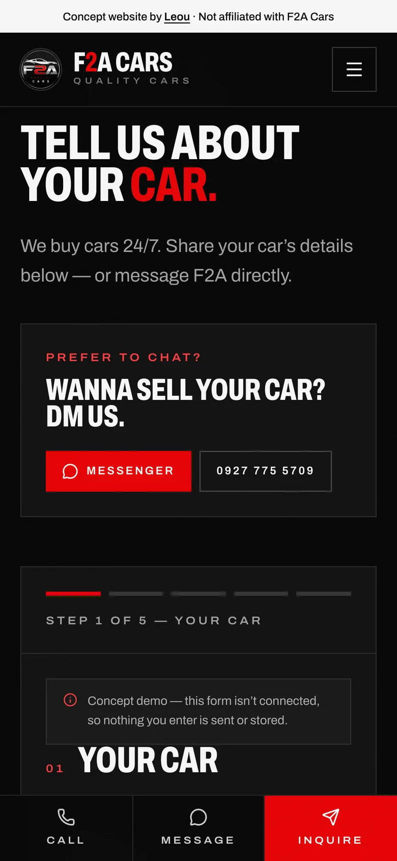 The sell-your-car form on a phone