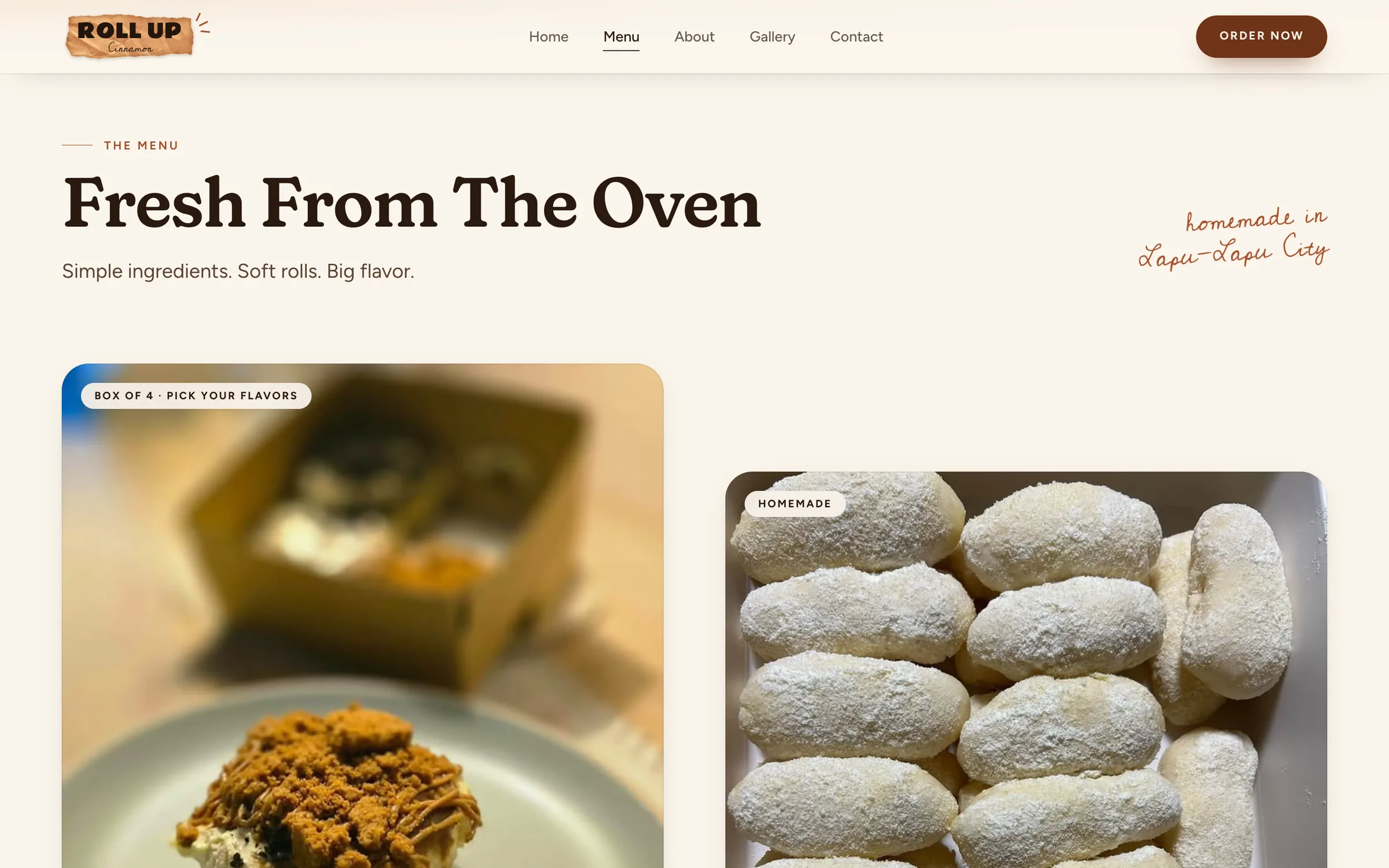 The Fresh From The Oven menu