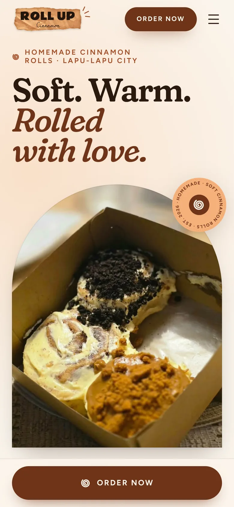 Roll Up Cinnamons homepage on a phone