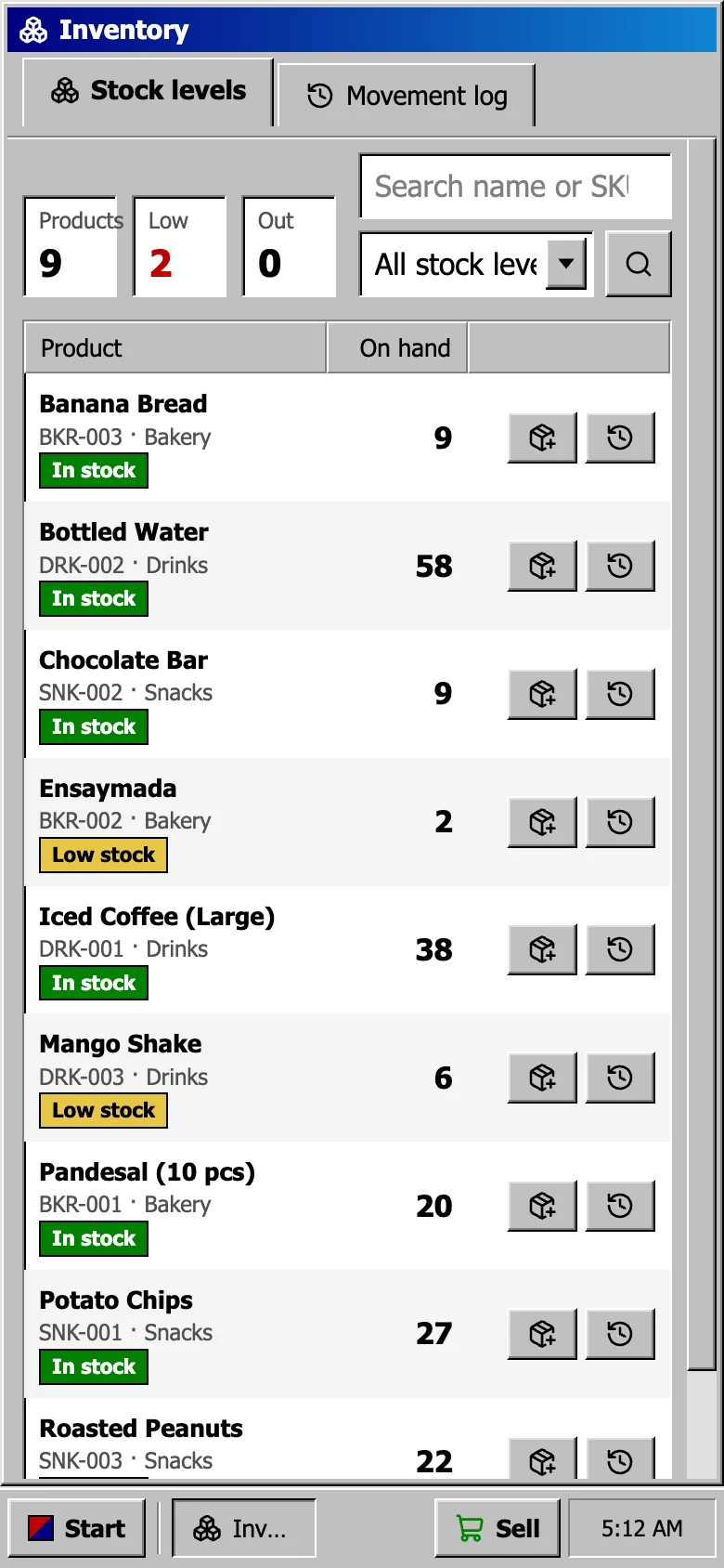 Inventory on a phone